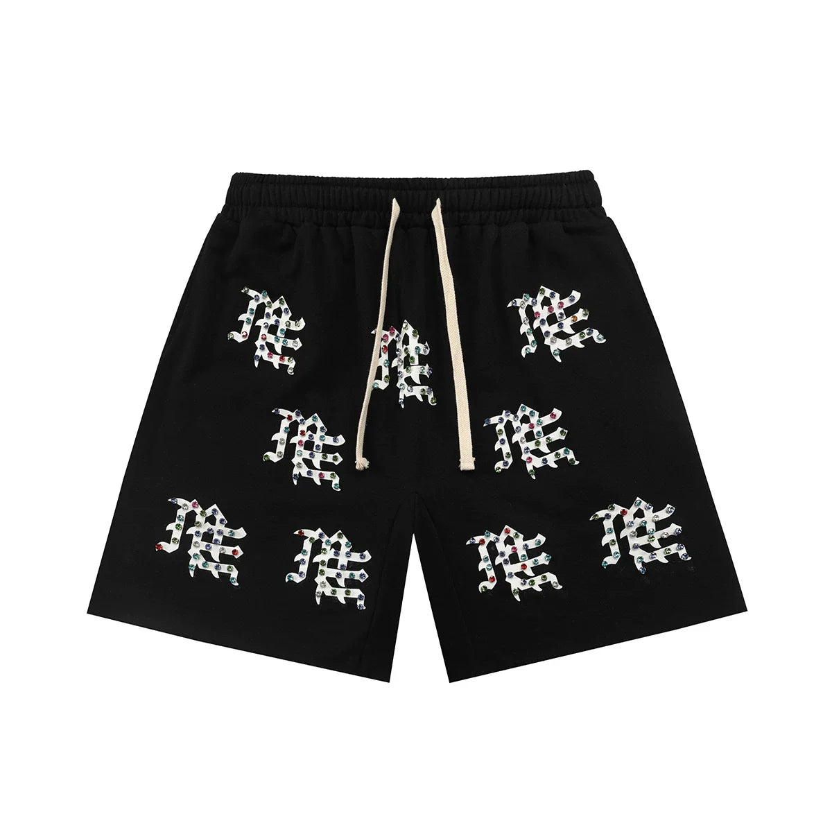 Mixed Emotion Casual Shorts – Rhinestone Gothic Letter Print