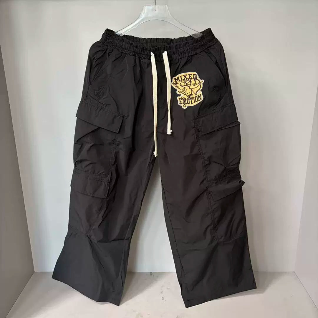 Mixed Emotion Patch Nylon Wide Leg Cargo Pants