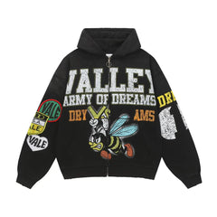 Foreign Trade Fashion Vale Retro Printed Coat High Street Trendy Casual Hip Hop Fashion Men's and Women's Hooded Cardigan Sweatshirt (9)