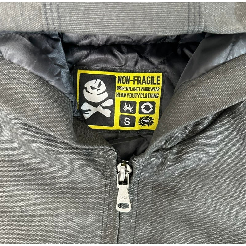 Broken Planet Patched Hooded Work Bomber Jacket - Dark Grey