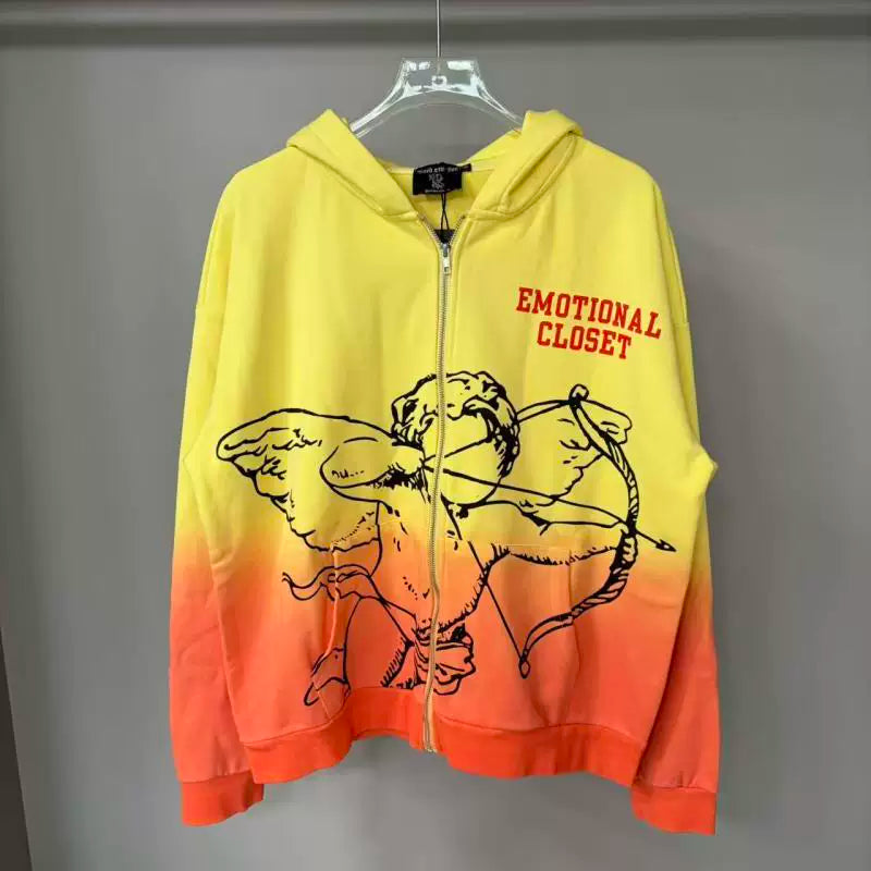 Mixed Emotion Gradient Cupid Graphic Zip‑Up Hoodie