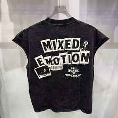 Mixed Emotion Washed Graphic Cut‑Off Sleeveless Tank Top