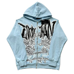 Mixed Emotion Light Blue Zip Hoodie – Black Art Print