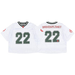 Broken Planet 22 Cropped Mesh Football Jersey, White Retro Oversized Short Football Tee