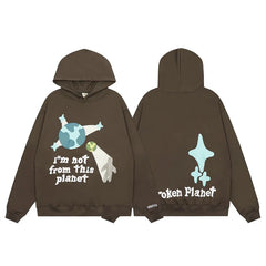 Broken Planet Brown I'm Not From This Planet Graphic Hoodie