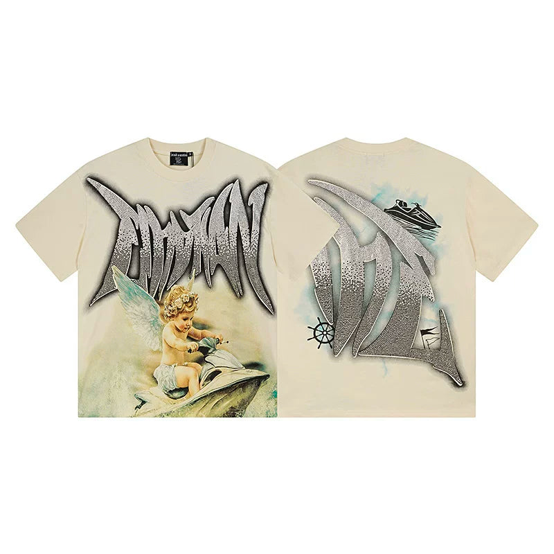 Mixed Emotion Cream Tee – Gothic Angel Jetski Print