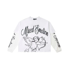 Mixed Emotion White Two-Layer Long Sleeve Top – Cupid Mixed Emotion Print
