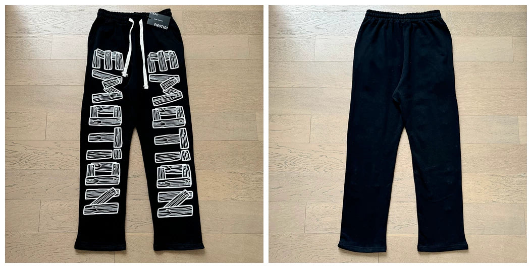 Mixed Emotion Wood‑Textured Logo Straight‑Leg Sweatpants