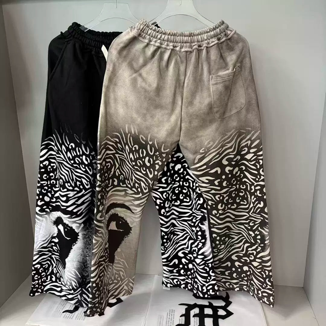 Mixed Emotion Lion Animal‑Print Wide Leg Sweatpants