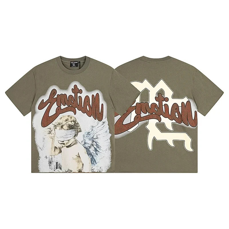 Mixed Emotion Olive Green Tee – Blindfolded Angel Emotion Print
