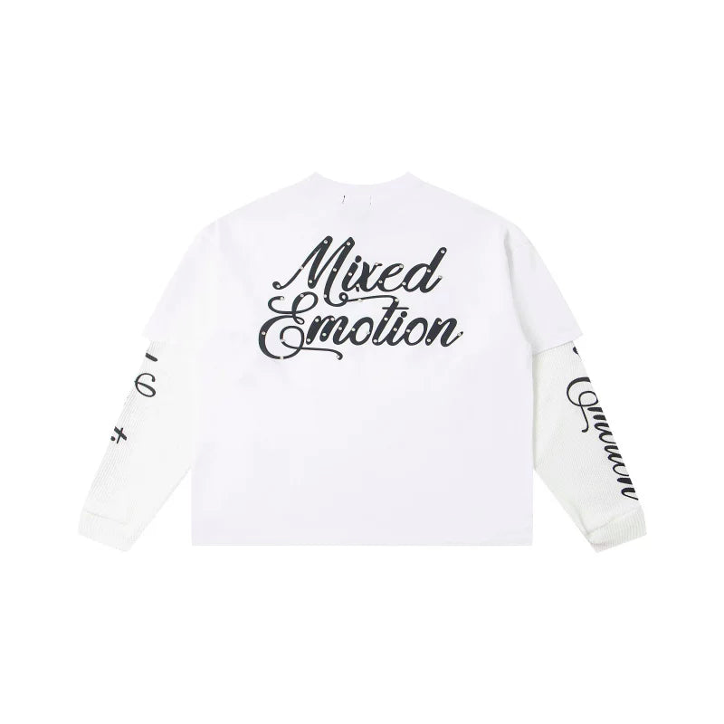 Mixed Emotion White Two-Layer Long Sleeve Top – Cupid Mixed Emotion Print