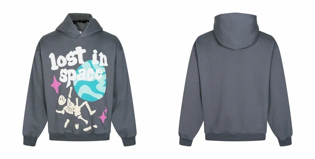 Broken Planet Lost in Space Dark Grey Oversized Graphic Hoodie