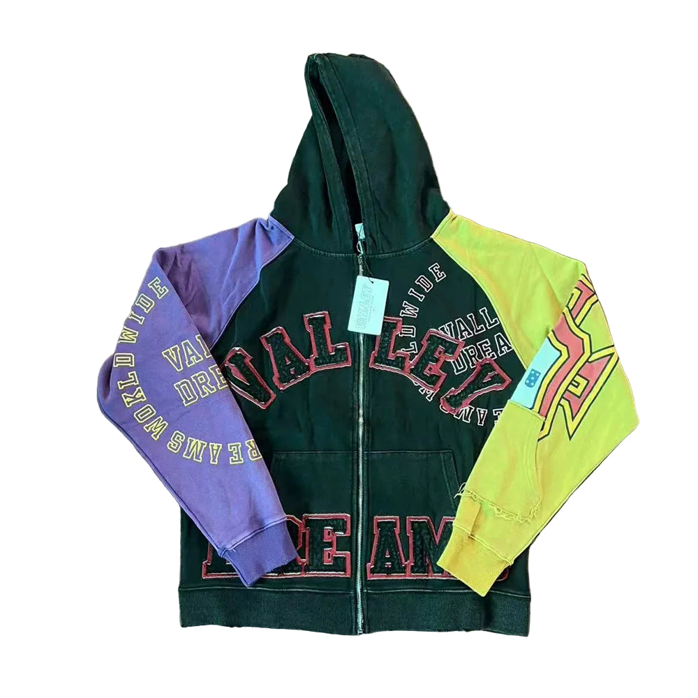 Foreign Trade Fashion Vale Retro Printed Coat High Street Trendy Casual Hip Hop Fashion Men's and Women's Hooded Cardigan Sweatshirt (10)