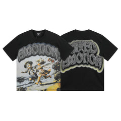 Mixed Emotion Black Tee – Kid Running Rhinestone Emotion Print