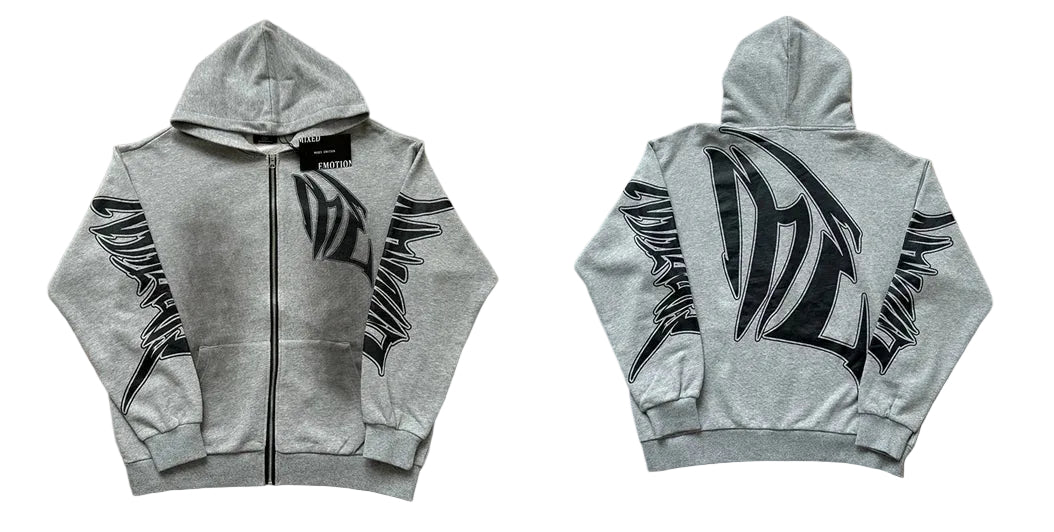 Mixed Emotion Grey Zip Hoodie – Black Art Print