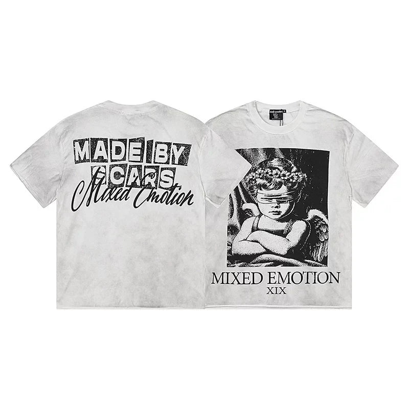 Mixed Emotion White Washed Tee – Made By Scars Blindfolded Angel Print