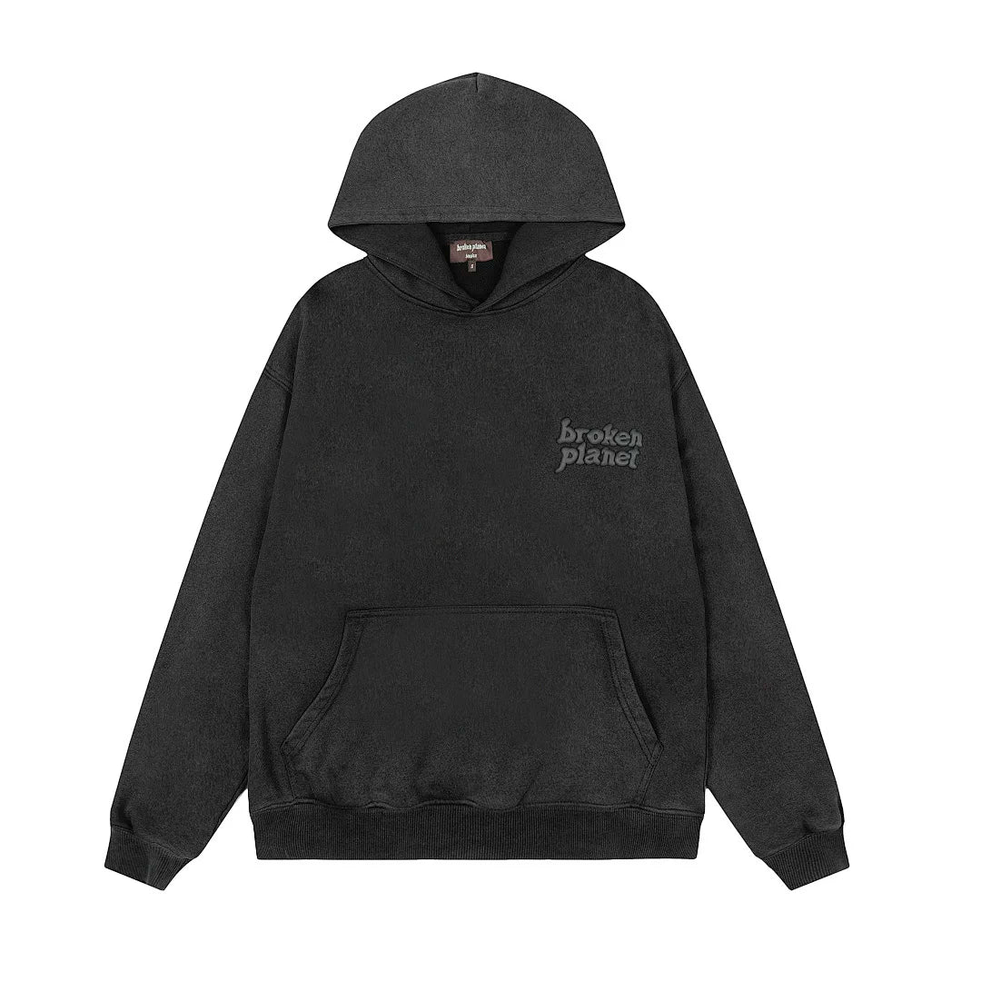 Broken Planet Minimal Embroidery Washed Black Matching Tracksuit Set