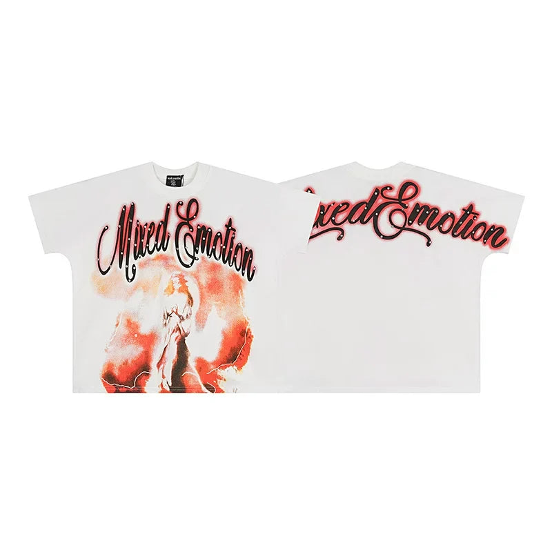 Mixed Emotion White Tee – Gradient Logo Portrait Print