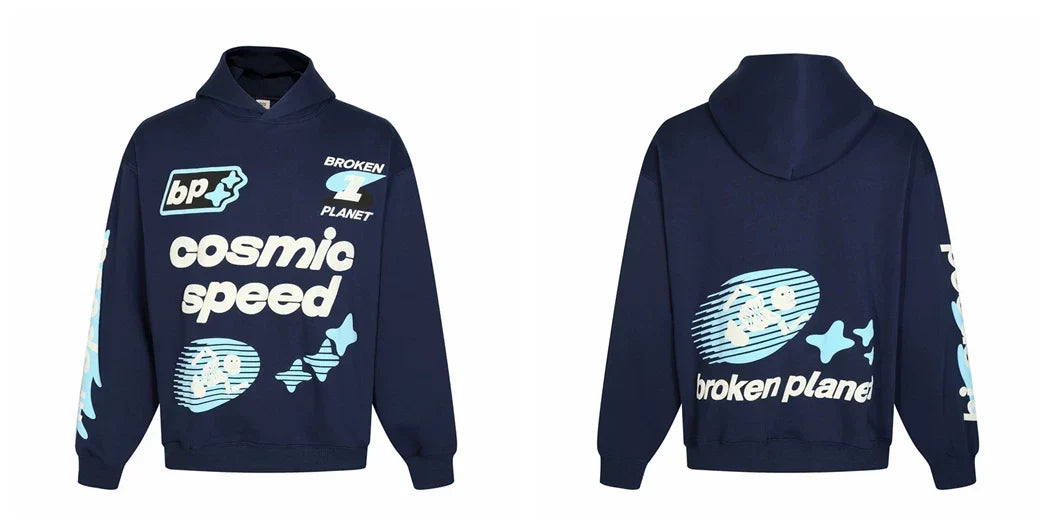 Broken Planet Cosmic Speed Navy Oversized Graphic Hoodie