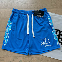 Mixed Emotion Gothic Logo Blue Mesh Streetwear Shorts