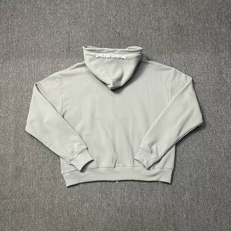 Broken Planet Cracked Planet Zip Hoodie - Smoke Grey