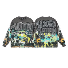 Mixed Emotion Sci‑Fi Beach Front‑Back Print Long‑Sleeve Tee