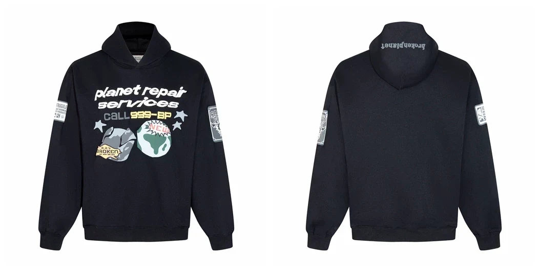 Broken Planet Planet Repair Services Black Oversized Hoodie