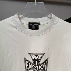 Mixed Emotion Cross Logo Distressed Short Sleeve T‑Shirt