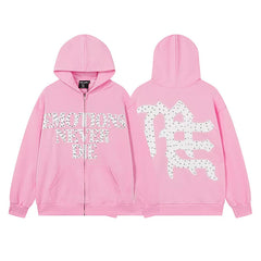 Mixed Emotion Emotions Never Die Rhinestone‑Effect Zip‑Up Hoodie