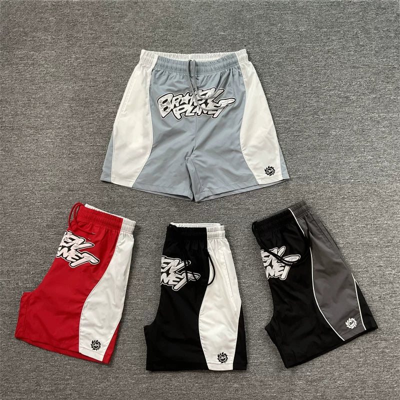 Broken Planet Graffiti Script Color Block Nylon Shorts - 4 Colors Available