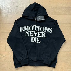 Mixed Emotion Emotions Never Die Rhin‑Stone Zip‑Up Hoodie