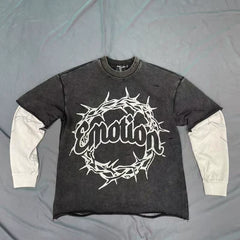 Mixed Emotion Dark Grey Two-Layer Pullover – Thorn Ring Emotion Print