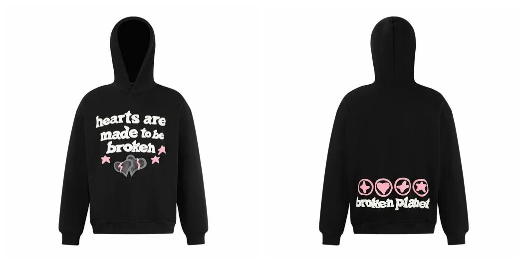 Broken Planet Hearts Are Made To Be Broken Black Oversized Hoodie