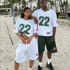 Broken Planet 22 Cropped Mesh Football Jersey, White Retro Oversized Short Football Tee