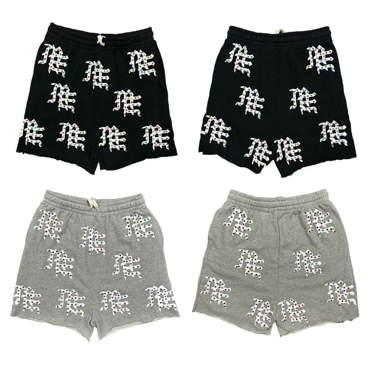 Mixed Emotion Casual Shorts – Rhinestone Gothic Letter Print