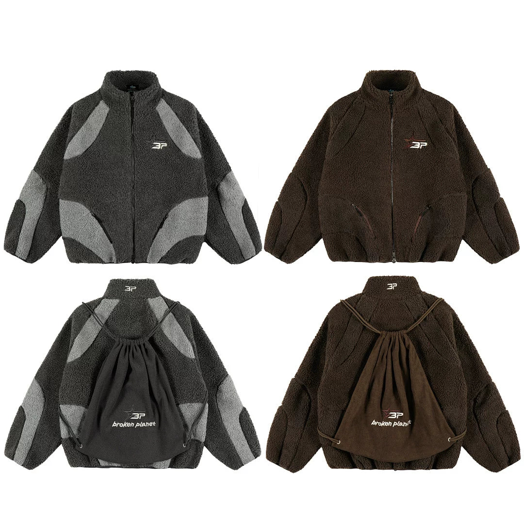 Broken Planet Sherpa Fleece Zip Jacket with Back Bag - 2 Colors Available