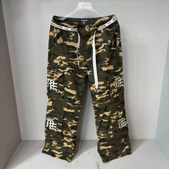 Mixed Emotion Camo Multi‑Pocket Embroidered Cargo Pants