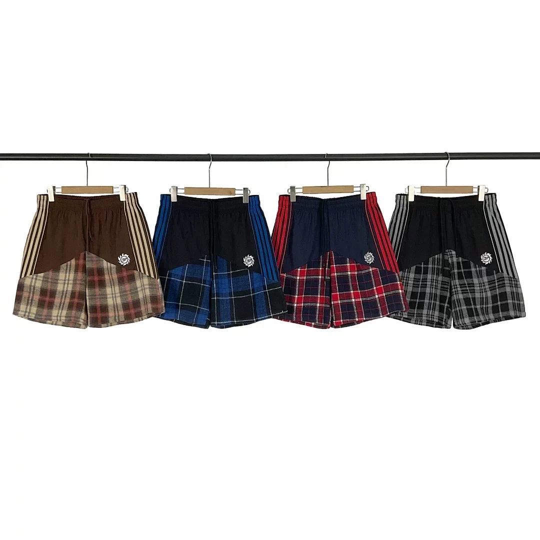 Broken Planet Multi‑Stripe Plaid Patchwork Shorts‑4 Colors