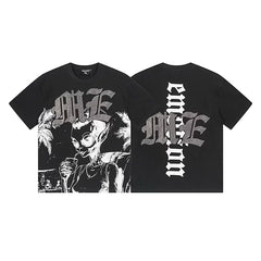 Mixed Emotion Black Tee – Gothic Cross Alien Print