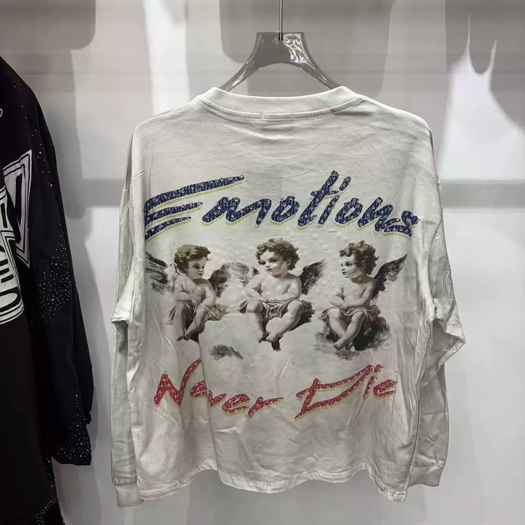 Mixed Emotion White Long Sleeve Tee – Colorful Cupid Art Print