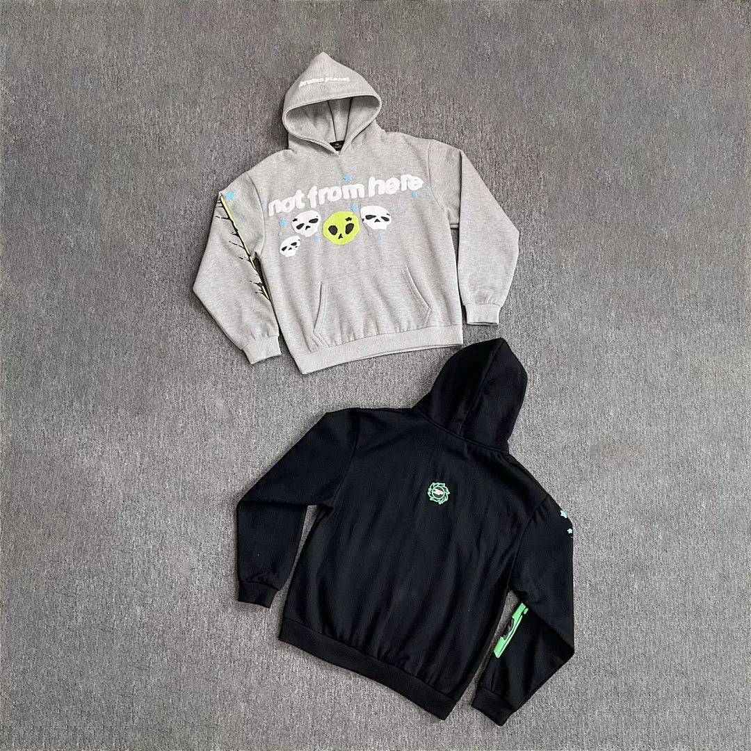 Broken Planet Not From Here Alien Skull Hoodie‑3 Colors