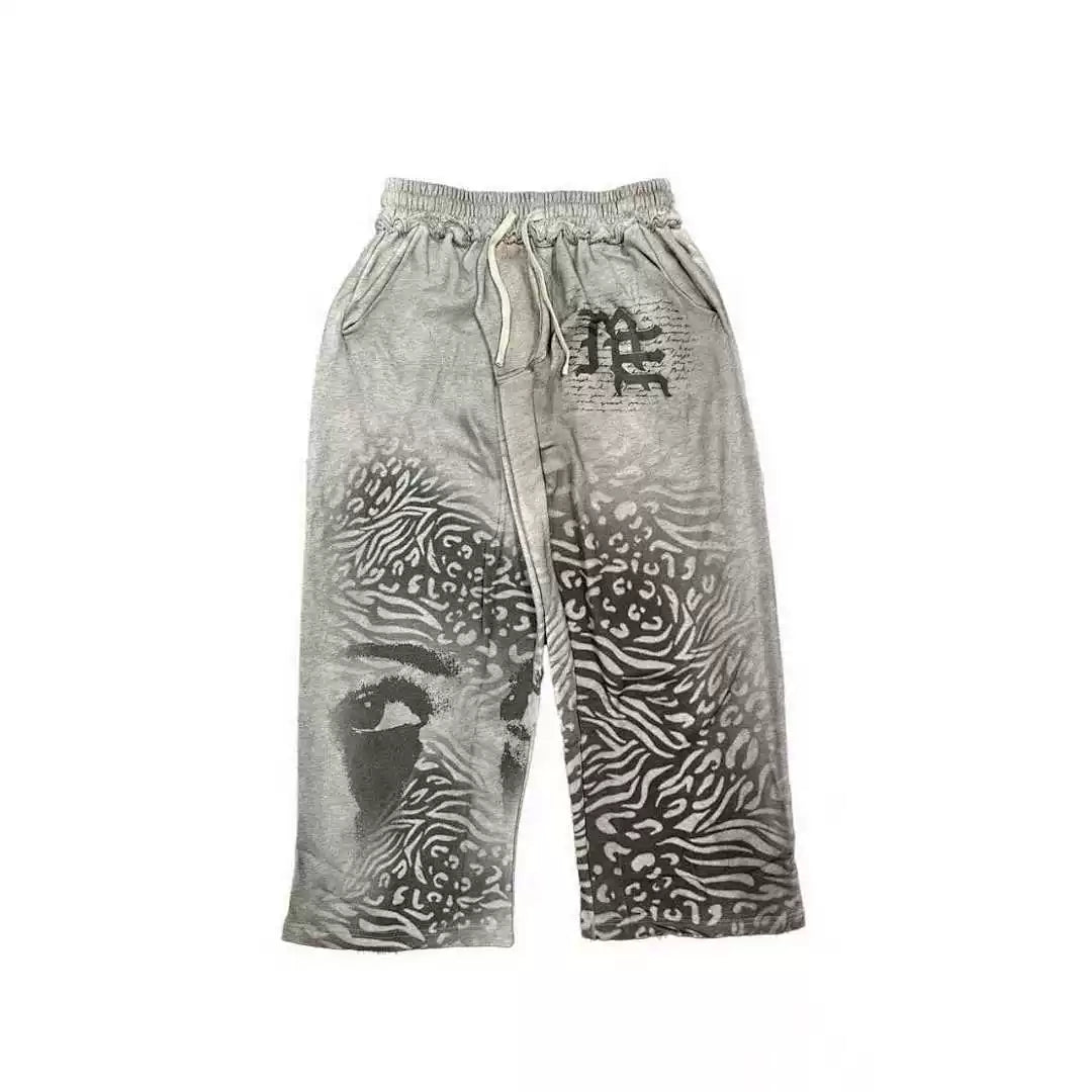 Mixed Emotion Lion Animal‑Print Wide Leg Sweatpants