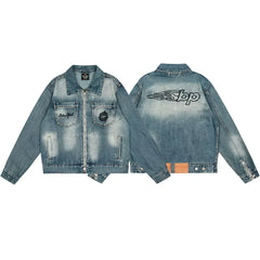 Broken Planet Flame BP Logo Washed Zip Denim Jacket