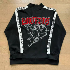 Mixed Emotion Cupid Angel Print Zip‑Up Track Jacket