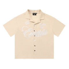 Mixed Emotion Short Sleeve Shirt – White Embroidered Emotion Print