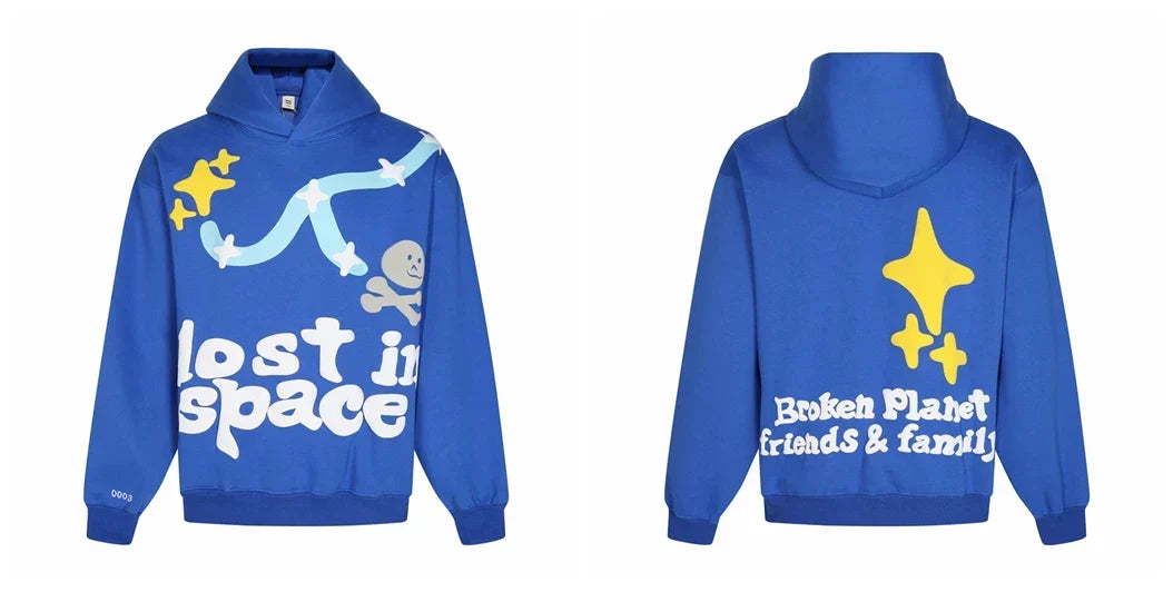 Broken Planet Lost in Space Blue Oversized Graphic Hoodie