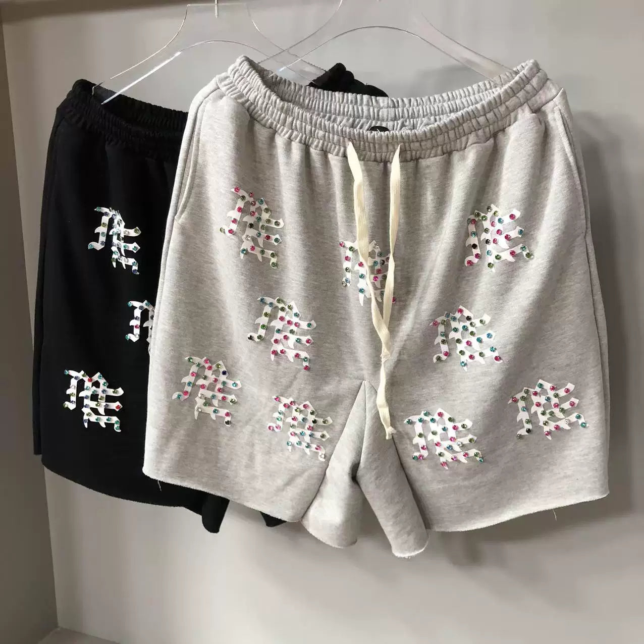 Mixed Emotion Casual Shorts – Rhinestone Gothic Letter Print