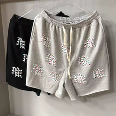 Mixed Emotion Casual Shorts – Rhinestone Gothic Letter Print