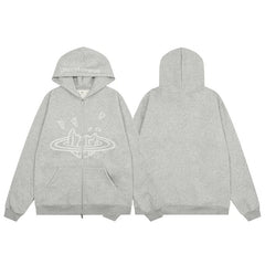 Broken Planet Cracked Planet Zip Up Hoodie - Heather Grey