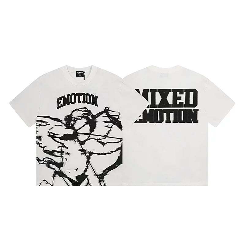 Mixed Emotion White Tee – Black Emotion Cupid Print